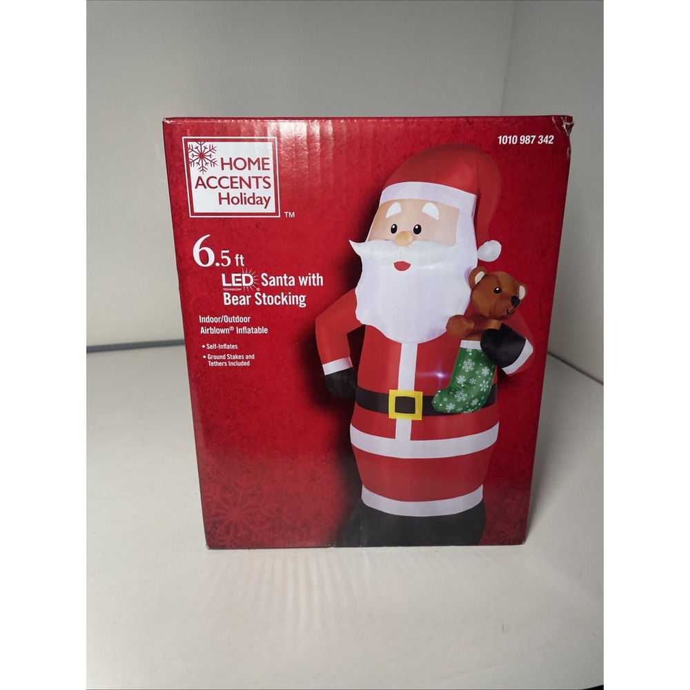 6.5‎ Ft. LED Santa with Bear Stocking Christmas Air blown Inflatable NEW